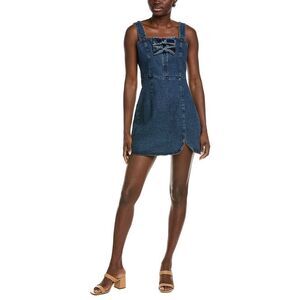 Endless Rose Womens  Bow Trim Denim Mini Dress, Blue